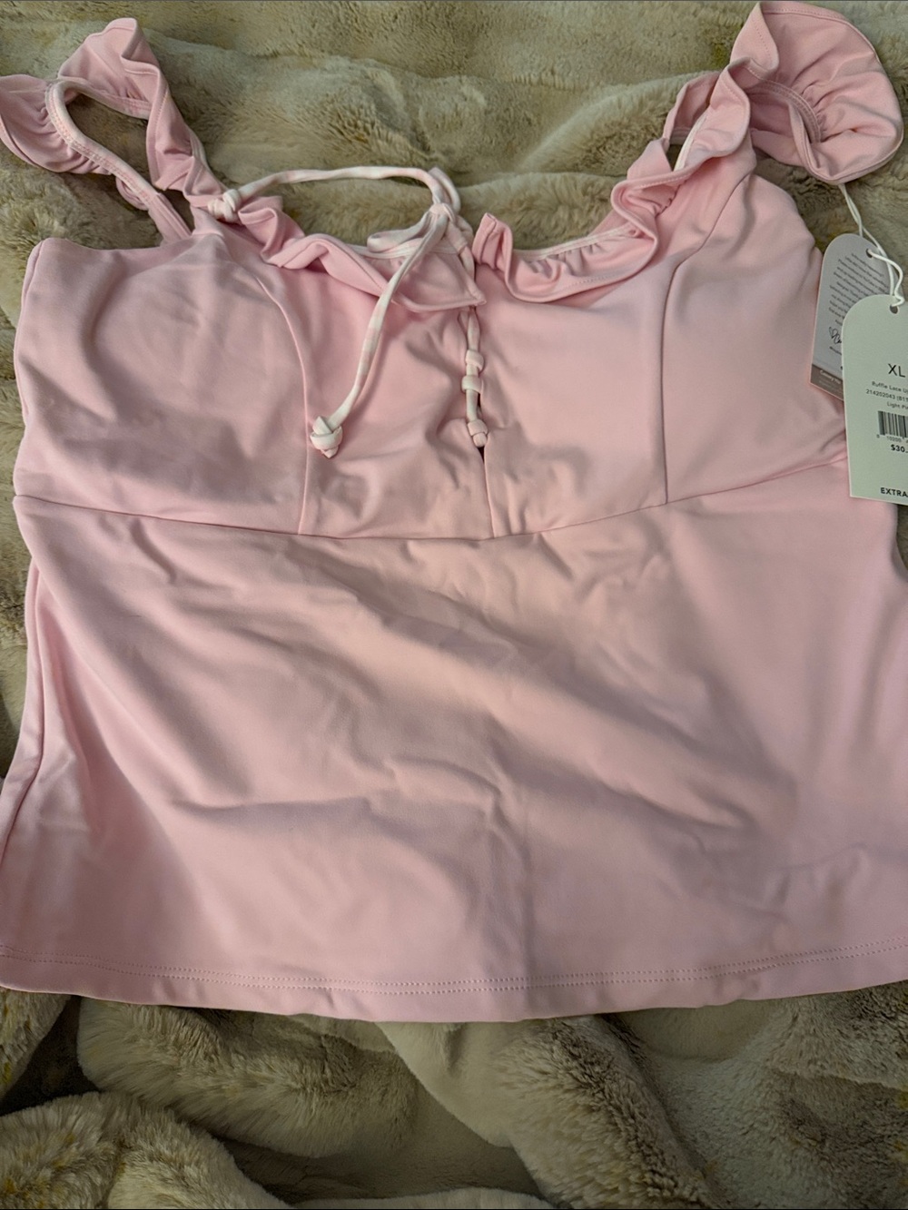 Blogilates Ruffled Lace-up Pink Tank Top